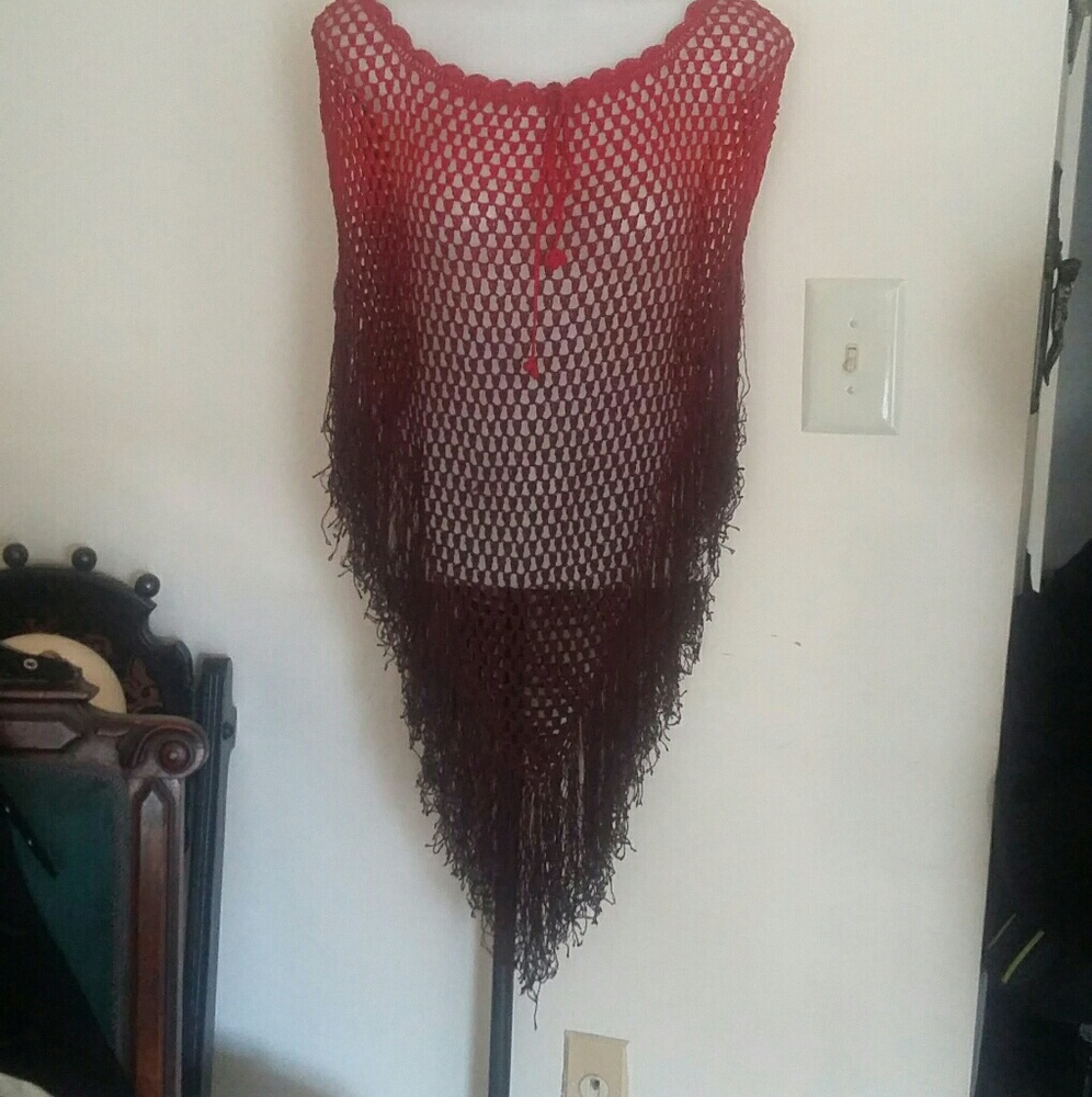 Blood Red Deep Plum Knit Shawl Festival Gothic Top